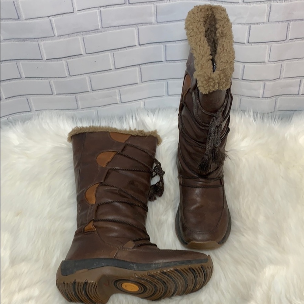 Ulu Brown Leather Sherpa Lined Lace Up Boots Sz 6